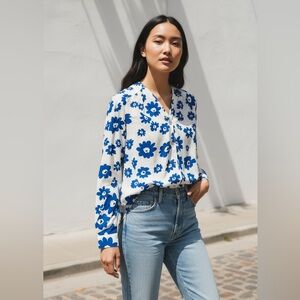 CAbi Blue and White Floral Button Down Shirt